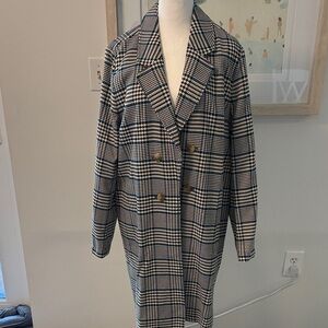 NWT 🌸 J. Jill Black & White Glen Plaid Double-Breasted Blazer Jacket Size Large